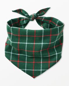 a green bandana with red and white plaid