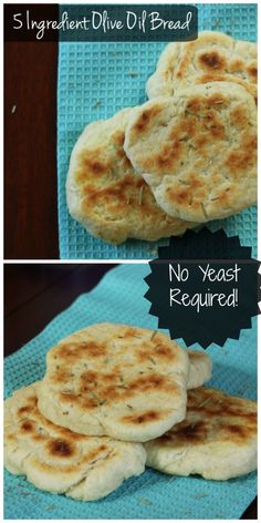 three different views of bread on top of each other with the words, no yeast required