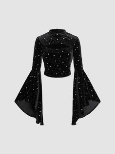 Geometric Clothing, Live House, Yennefer Of Vengerberg, Bell Sleeve Crop Top, Clothing Details, Ruffled Sleeve Top, Star Pattern, Grunge Style, Black Crop Tops