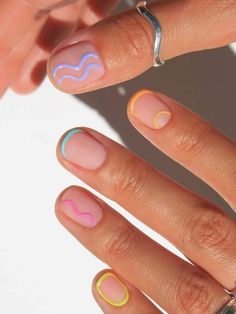 TikTok Trend Inspired French Tip Mani Minimalist Nail Art Short Nails Summer, Colorful Natural Nails, Fun Nail Art Summer, Subtle Pride Nails Short, Summer Nails Natural Nail, Fun Summer Nails Short, Subtle Summer Nails, Subtle Pride Nails, Piano Nails