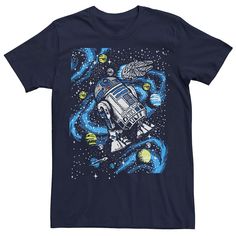 Salute your favorite droid with this men's R2-D2 tee. Salute your favorite droid with this men's R2-D2 tee. Crewneck Short sleevesFABRIC & CARE Cotton Machine wash Imported Size: XL. Color: Navy. Gender: male. Age Group: adult. Space Portrait, Star Wars Graphic Tees, Space Tee, Floating In Space, Stars Wars, R2 D2, Dallas Stars, In Space, Fabric Care