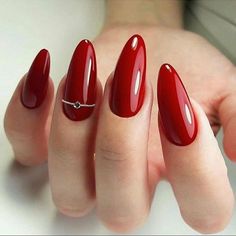 Red Gel Nails, Classy Nail Designs, Valentine Nails, Almond Nails Designs, Red Nail, Design Nail, Classy Nails, Floral Nails