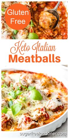 two different images with the words keto italian meatballs on them and an image of chicken