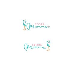 two stickers with the words stork momma and an image of a bird