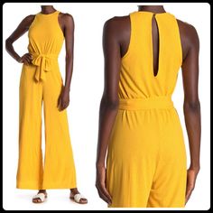 Nsr Waist Tie Sleeveless Jumpsuit, Color: Mustard Yellow. Size L. Prepare For The Next Special Occasion In This High Neck Waist Tie Jumpsuit. - High Neck - Sleeveless - Back Keyhole With Button Closure - Waist Tie - Elastic Waist 100% Polyester. Summer Stretch Jumpsuits And Rompers With Tie Waist, Chic Sleeveless Jumpsuits And Rompers With Tie Waist, Summer Sleeveless Jumpsuit With Tie Waist, Casual Sleeveless Jumpsuit With Tie Waist, Sleeveless Tie-back Jumpsuits And Rompers For Vacation, Sleeveless Tie Back Jumpsuit For Vacation, Sleeveless Tie Waist Jumpsuits And Rompers For Vacation, High Neck Sleeveless, Sleeveless Jumpsuits