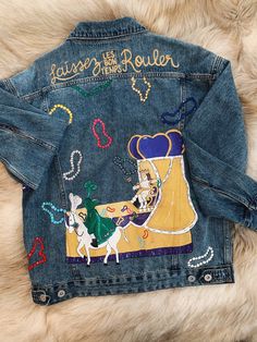 Mardi Gras Jean Jacket Painted, Mardi Gras Jean Jacket, Mardi Gras Jacket, Mardi Gra, Mardi Gras Outfits, Denim Jacket Fashion