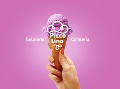 a hand holding an ice cream cone with the word picco lingo written on it