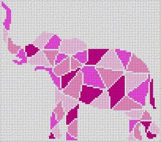 an elephant made out of triangles on a white background with pink and purple colors in the middle