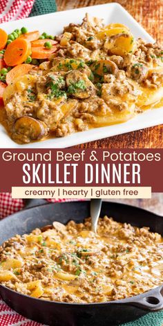 ground beef and potatoes skillet dinner is ready to be eaten