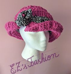 This is a medium/large size, pre-made Hat. Novelty Light Fuzzy Hat.  Original Fedora Style Crochet Hat. Great Winter & Fall Accessory! One Size Brimmed Winter Sun Hat, Wide Brim Yarn Mini Hats, Adjustable Yarn Cloche Hat, One Size Yarn Cloche Hat With Short Brim, Pink Brimmed Yarn Hat, Pink Brimmed Hat Made Of Yarn, Hand Knitted Mini Hats With Wide Brim, Wide Brim Crochet Hats For Winter, One Size Crochet Wide Brim Cloche Hat