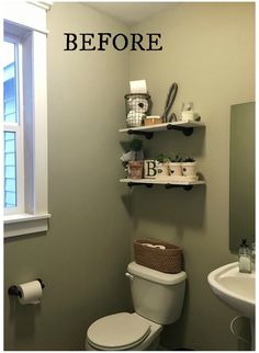 We have 20 bathroom makeovers- changes that you can easily do yourself. Take that awful bathroom BEFORE photo into a beautiful and obtainable AFTER! #remodelbathroomideas Tiny Masculine Bathroom, Bathroom Niche Decor, Botanical Bathroom Decor, Hall Bathroom Decor, Half Bath Storage Ideas, Botanical Bathroom Ideas, Bathroom Before And After, Bathroom Wall Colors