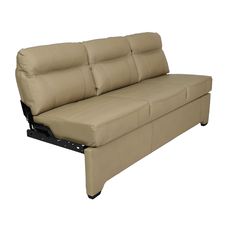 a beige leather sofa with black legs