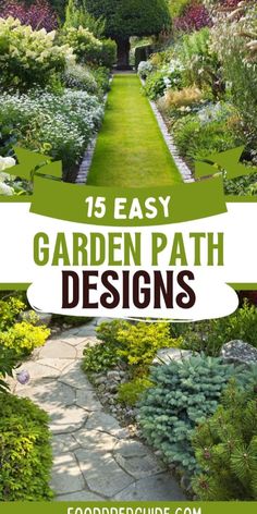 garden path with text overlay that reads 15 easy garden path designs