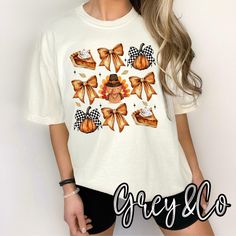 All things Thanksgiving --The Perfect shirt for fall or thanksgiving, statement piece for any outfit.  Materials  Shirts used Comfort Colors 100% cotton unisex Tshirt. Want a different color Tshirt just send us a message we keep most colors in stock. Have questions please feel free to message us we typically get back to messages pretty quickly. Thank you for stopping by dGreyCO! Fall Cotton Graphic Tee Shirt, Fall Cotton Tops Pre-shrunk, Graphic Cotton Tee For Fall, Thanksgiving Cotton T-shirt With Crew Neck, Thanksgiving Cotton Top With Graphic Print, Cotton Crew Neck T-shirt For Thanksgiving, Thanksgiving Cotton T-shirt With Graphic Print, Thanksgiving Cotton Graphic Print T-shirt, Thanksgiving Graphic Print Cotton T-shirt