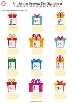 christmas present key signatures with numbers and symbols