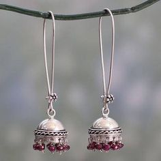 Garnet dangle earrings, 'Grand Tradition' - Indian Style Garnet and Sterling Silver Earrings Garnet Earrings, Sterling Silver Dangle Earrings, Indian Style, Silver Earrings Dangle, Necklace Sizes, Handmade Sterling Silver, Jewelry Gift Box, Free Jewelry, Silver Bracelets