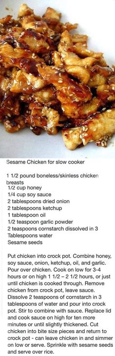 the recipe for sesame chicken is shown here