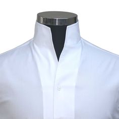 Men's High Open V Collar Plain White 100% Cotton Full Sleeves Dress Shirt  Single Cuff  Shirt Style: Karl Lagerfeld Style/ High Chinese Mandarin Collar/ High Open V Collar Collar Style: 3" High Stiff Buttonless Collar Pockets: Without pocket (Chest pocket can be added on request) Fabric: 100% Giza cotton soft & comfortable fabric Sleeves: Full Sleeves/ Long Sleeves Fine stitched (20-21 stitch per inch) Cleanly finished button holes Flat Felled Seams Hand cut and sewed individually High quality t Mens High Collar Shirts, Karl Lagerfeld Style, Wedding Dress Shirt, Karl Lagerfeld Fashion, High Collar Shirts, Full Sleeves Dress, Open Collar Shirt, Vintage Shirt Dress, Mens Dress Shirts