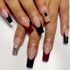 Halloween Nails Easy, Summer Nail Art, Coffin Press On Nails, Spider Webs