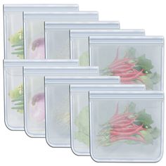 six plastic containers with vegetables in them