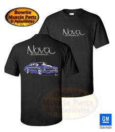 68 69 70 71 72 CHEVY II NOVA SS T-SHIRT BLACK TEE SHIRT GM LICENSED 68 69 70 71 72 CHEVY II NOVA SS T-SHIRT BLACK TEE SHIRT GM LICENSED CHEVY II / NOVA T-SHIRT  Beautiful Chevrolet Nova under "Nova by Chevrolet" logo. The bright blue, purple, grey and silver graphics really pop off of this t-shirt!  Features a full back design printed on a black Gildan 100% cotton preshrunk T-shirt. The front center includes a screen printed "Nova by Chevrolet" design.  This is a must have for any Nova fan.  Buy yours today! Men's sizes range from Medium ~ 3XL.  Choose from available sizes above. Buy with confidence.  You will receive a very high quality T-shirt and not some cheap knock-off! This is an Officially Licensed GM Product. Item is in stock and ready to ship with in one business day of receiving Chevrolet Bowtie, Black Tee Shirt, Chevrolet Nova, Automotive Accessories, High Quality T Shirts, Purple Grey, Back Design, Chevrolet Logo, Bright Blue