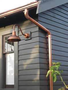 Natural Raw Copper Dino Gooseneck Light from Barn Light Electric Gooseneck Lighting, 1920s Craftsman, Farmhouse Exterior Colors, Barn Light Electric, Pintura Exterior, Brick Exterior House, Craftsman Style Home, Modern Farmhouse Exterior, Copper Lighting