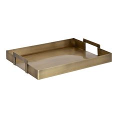 a brass metal tray with two handles