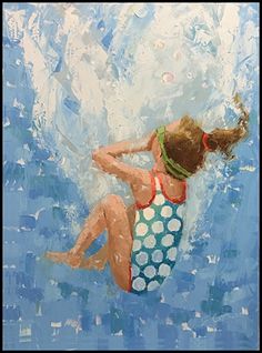 a painting of a woman swimming in the ocean