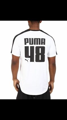 NWT PUMA 48 BALL SHORT SLEEVE JERSEY T-SHIRT HARD TO FIND EVERYWHERE!! THIS IS A COOL PUMA SHIRT!  Classic PUMA® style with that signature sporty edge. Crew neck design. Short sleeves. PUMA® logo on upper left side. Classic jersey number design on back. Materials: 100% polyester. Machine wash cold and tumble dry low. Imported. PLEASE VISIT MY OTHER LISTINGS FOR ADDITIONAL SAVINGS ON ATHLETIC APPAREL! THANK YOU. White Sports T-shirt With Number Print, Sporty White T-shirt With Number Print, White Number Print Sports T-shirt, White Number Print Top For Streetwear, Collegiate White Top With Number Print, Collegiate White Tops With Number Print, White Number Print Top For Sports Season, White Athleisure Jersey T-shirt, White T-shirt With Number Print For Sports Season