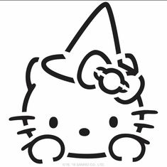 a black and white drawing of a hello kitty with a bow on it's head