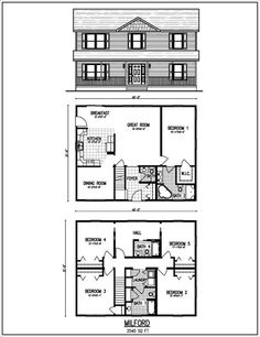 three story house plans with two levels and one floor plan for the second level,