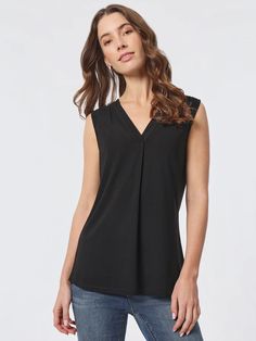 Sleeveless V-Neck Pleat Front Blouse Lululemon Tops, Bralette Tops, Tunic Length, Womens Tunics, Modern Style, Like You, Sleek, V Neck, Wardrobe