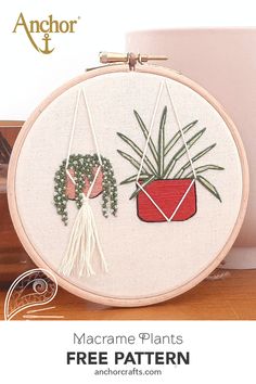 a potted plant is hanging from a hoop with the words macrame plants free pattern