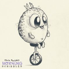 a drawing of a cartoon character on a tiny tricycle with the caption mopping circles