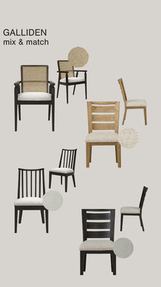 six chairs with different styles and colors