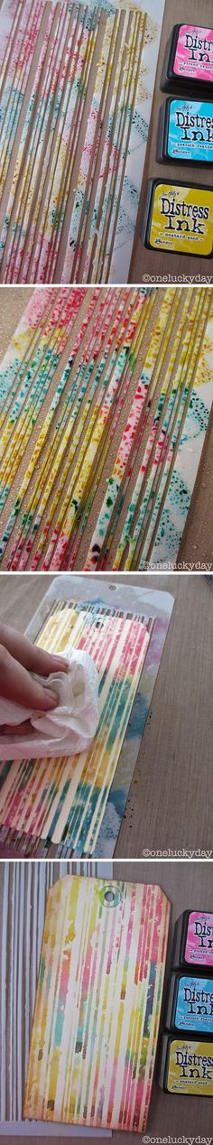 several different images of colored papers on a table