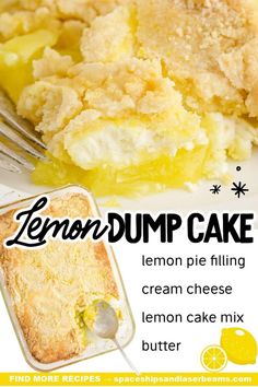 lemon dump cake on a plate with a fork