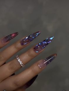 Fantasy Nails, Fancy Nails Designs, Crystal Nails, Bling Nails, Funky Nails, Pretty Acrylic Nails, Fancy Nails