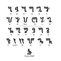 the alphabet is drawn in black ink on a white background, and it appears to be filled