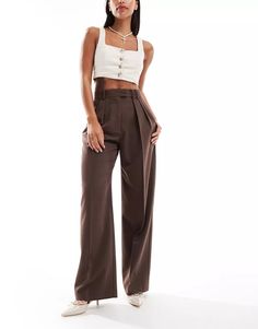 ASOS DESIGN wide leg pants in brown | ASOS Tailored Ankle-length Brown Pants, Brown Tailored Ankle-length Pants, Tailored Brown Ankle-length Pants, Brown Wide Leg Dress Pants With Pockets, Brown Office Pants With Pockets, Brown Wide Leg Pants With Pockets For Office, Brown Wide Leg Pants With Pockets For Business Casual, Brown Straight Pants For Office, Business Casual Brown Wide Leg Pants With Pockets