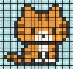 a cross stitch pattern with a cat on it's face in blue and orange