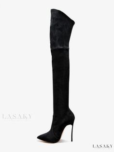 Lasaky - Stylish Thigh-High Boots with Micro Suede Upper, Coffee Brown Color, Pointed Toe, and Stiletto Heel Fitted High Shaft Boots, Black Fitted High Shaft Heeled Boots, Black High Shaft Fitted Boots, Black Fitted High Shaft Boots, Fitted Black High Shaft Boots, Fitted Thigh High Suede Boots, Fitted Thigh-high Suede Boots, Fitted High Ankle Knee-high Boots For Evening, Fitted Knee-high Boots For Evening