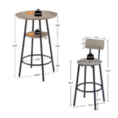 two stools are shown with measurements for each chair