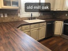 an old mill oak countertop in a kitchen