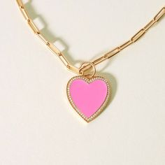 Perfect Pave Outline Gemstone Heart Necklace Charm - Eleonora Beracasa Diamond Outline, Heart Gemstone, Pink Enamel, Necklace Charm, Gorgeous Necklaces, White Enamel, Gemstone Colors, Heart Necklace, Red Gold