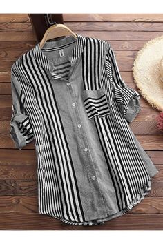 Black Striped Linen Shirt, Casual Long Sleeve Shirts, Striped Long Sleeve Shirt, Oversized Pullover, Shirts For Women, Print Blouse, Striped Linen, Cotton Blouses, Striped Long Sleeve