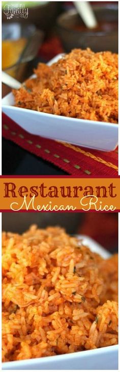 an image of mexican rice on a plate with the words restaurant written in spanish above it