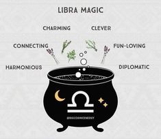 a caulder filled with liquid and labeled in the words libra magic on it