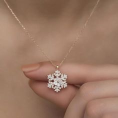 Snowflake Necklace Diamond • Magnolia Flower Necklace • Gift For Mom - Trending Silver Gifts Every Snowflake Is Different, Snowflake Necklace, Magnolia Blossom, Necklace Diamond, Magnolia Flower, Silver Gifts, Perfect Gift For Mom, Silver Roses, Silver Rose Gold