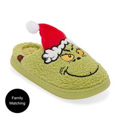 Fits shoe sizes 13-14.Features: Slip ResistantCharacter: Grinch, Dr. SeussClosure Type: Slip-OnBase Material: 100% PolyesterUpper/Outer Base Material: 100% PolyesterShoe Lining Material: PolyesterSole Material Content: 100% PolyesterCare: Machine Wash, Tumble DryCountry of Origin: Imported Dr Seuss Grinch, Grinch Santa, Dr Seuss, Santa Hat, Grinch, Big Kids, Kids Shoes, Slippers, Slip On